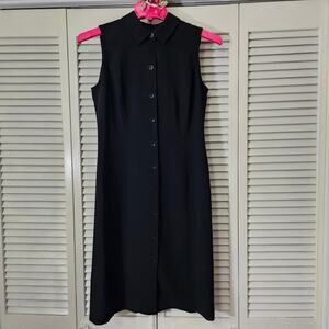 Vintage Ann Taylor Black Sleeveless Button Front Shirtdress 6 90s Y2K Minimalist